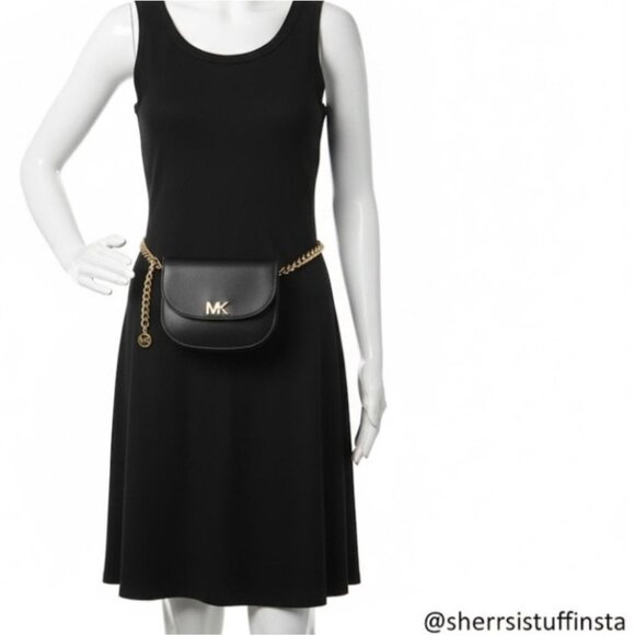 EXCELLENT Michael Kors Black Leather Chain-Belt Bag Fanny Pack MK Logo - Picture 1 of 13